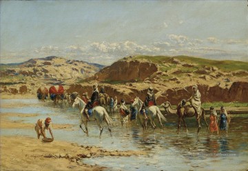 Arabe œuvres - Huguet Fording une rivière Alger Victor Huguet Araber